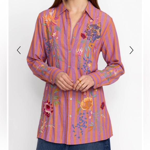 Johnny Was NWT INDALO Boho Embroidered Button Down Long Sleeve Tunic Blouse XL - Picture 4 of 16
